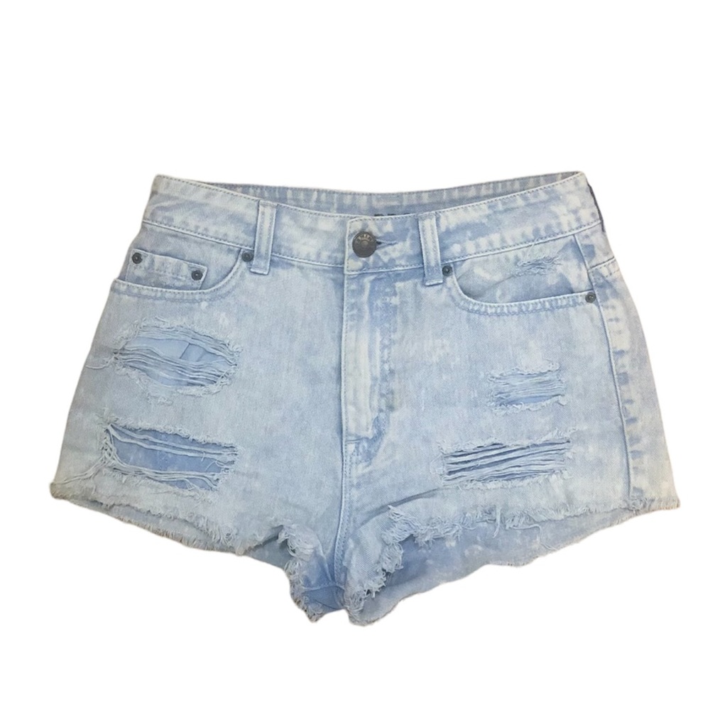 BDG High Rise Dree Cheeky light wash cutoff jean shorts, 26w